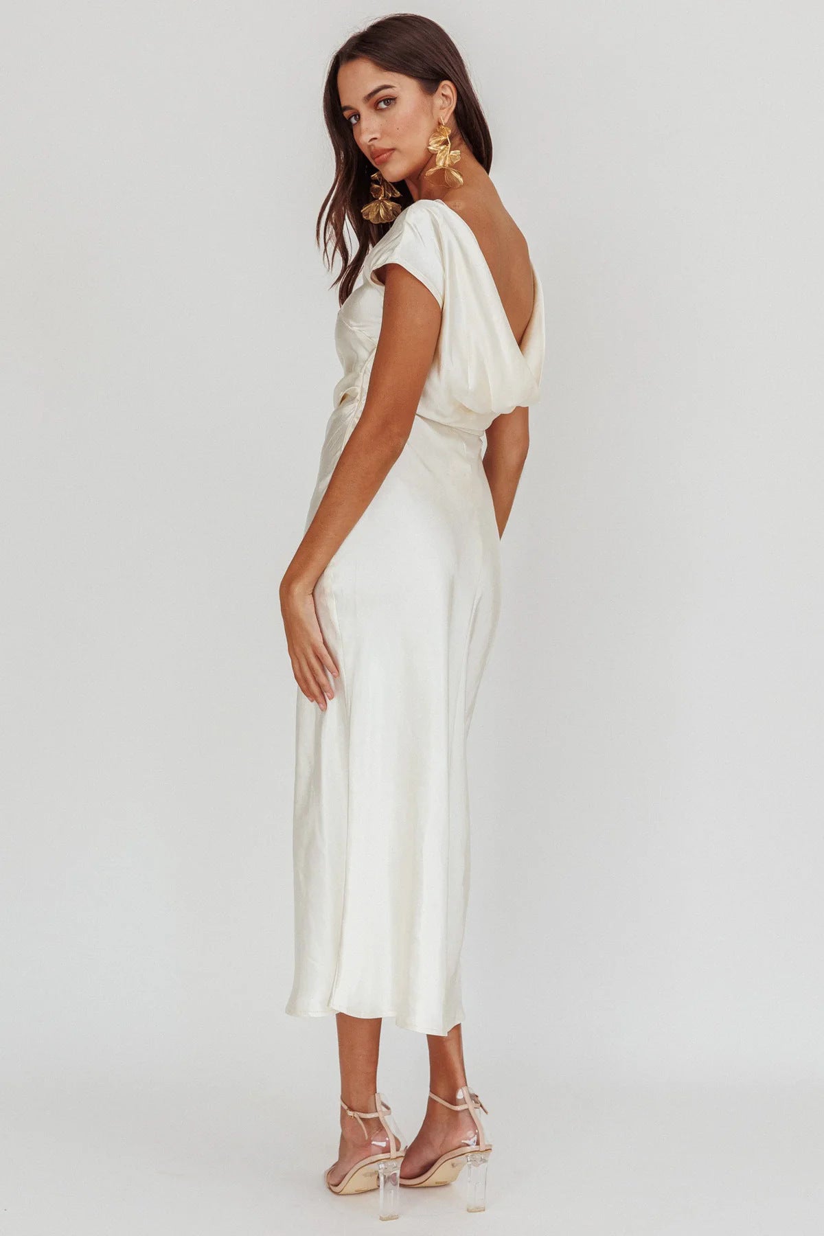Women's Backless Maxi Dress with Cowl Neckline