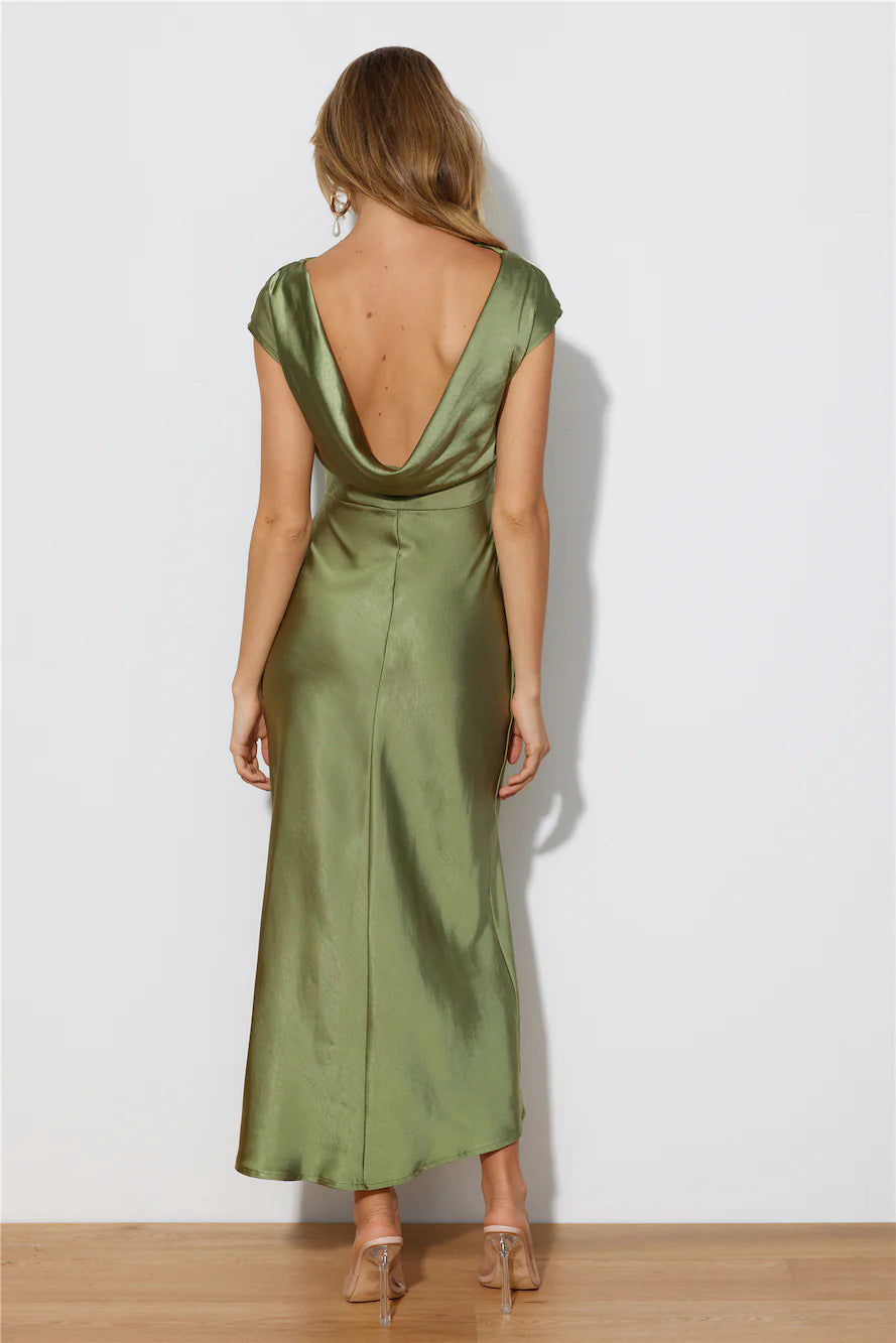 Women's Backless Maxi Dress with Cowl Neckline