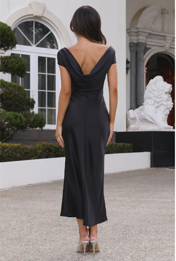 Women's Backless Maxi Dress with Cowl Neckline