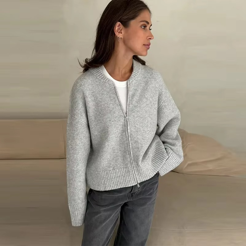 Women's Zipped Knit Cardigan for All Seasons