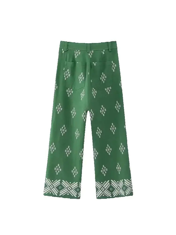 Women's High-Waisted Embroidered Straight Pants