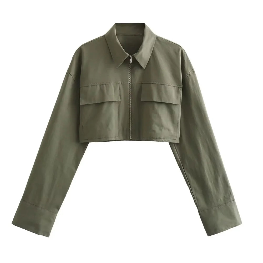 Women's Cropped Utility Lightweight Zip-Up Shirt