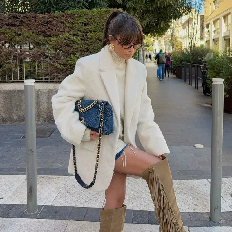 Women's Faux Fur Longline Blazer