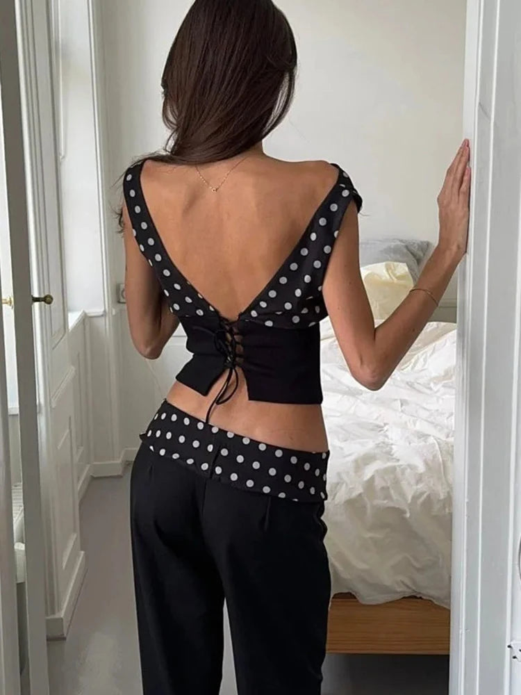 Women's Polka Dot Cowl Neck Backless Top