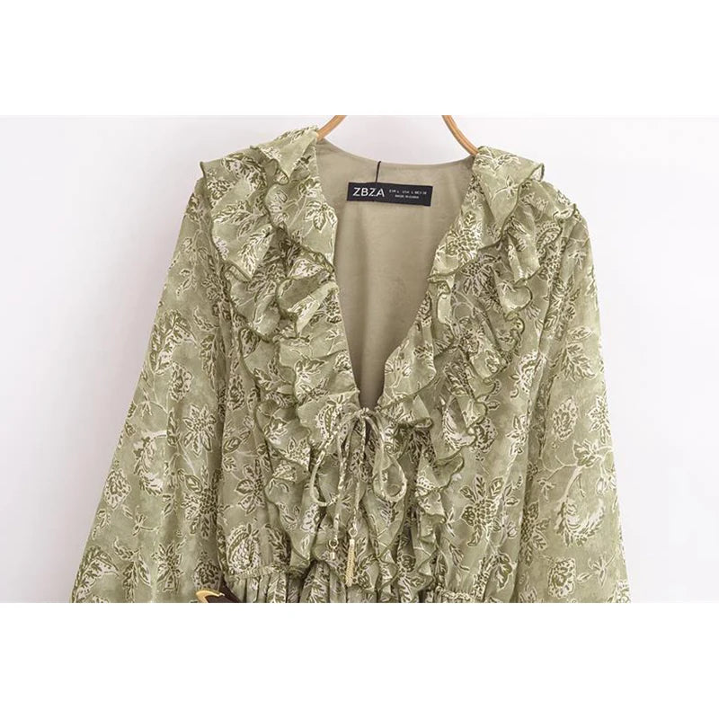 Women's Floral Ruffle Chiffon Maxi Dress