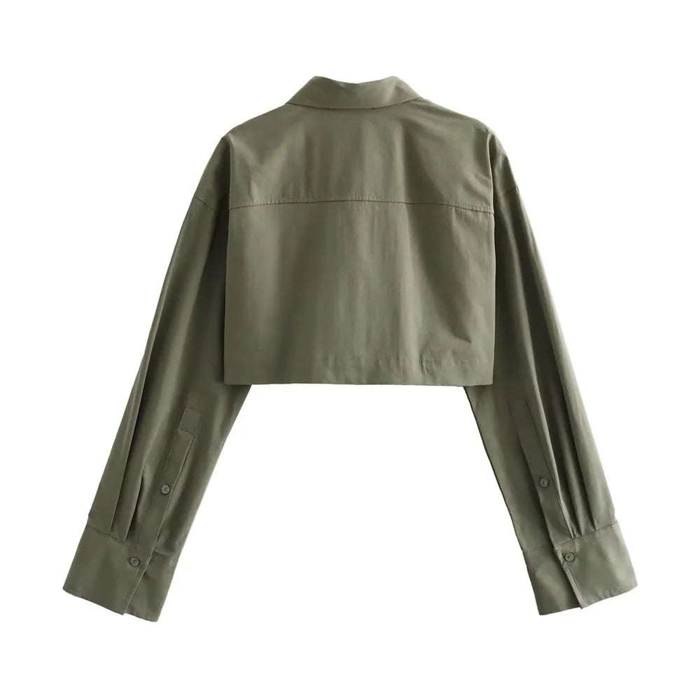 Women's Cropped Utility Lightweight Zip-Up Shirt