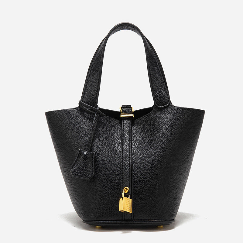 Women's Mini Bucket Tote Bag with Lock Detail