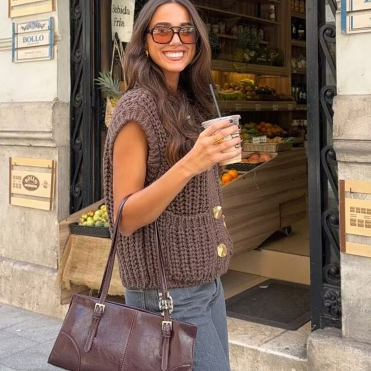 Women's Sleeveless Knit Vest with Gold Buttons