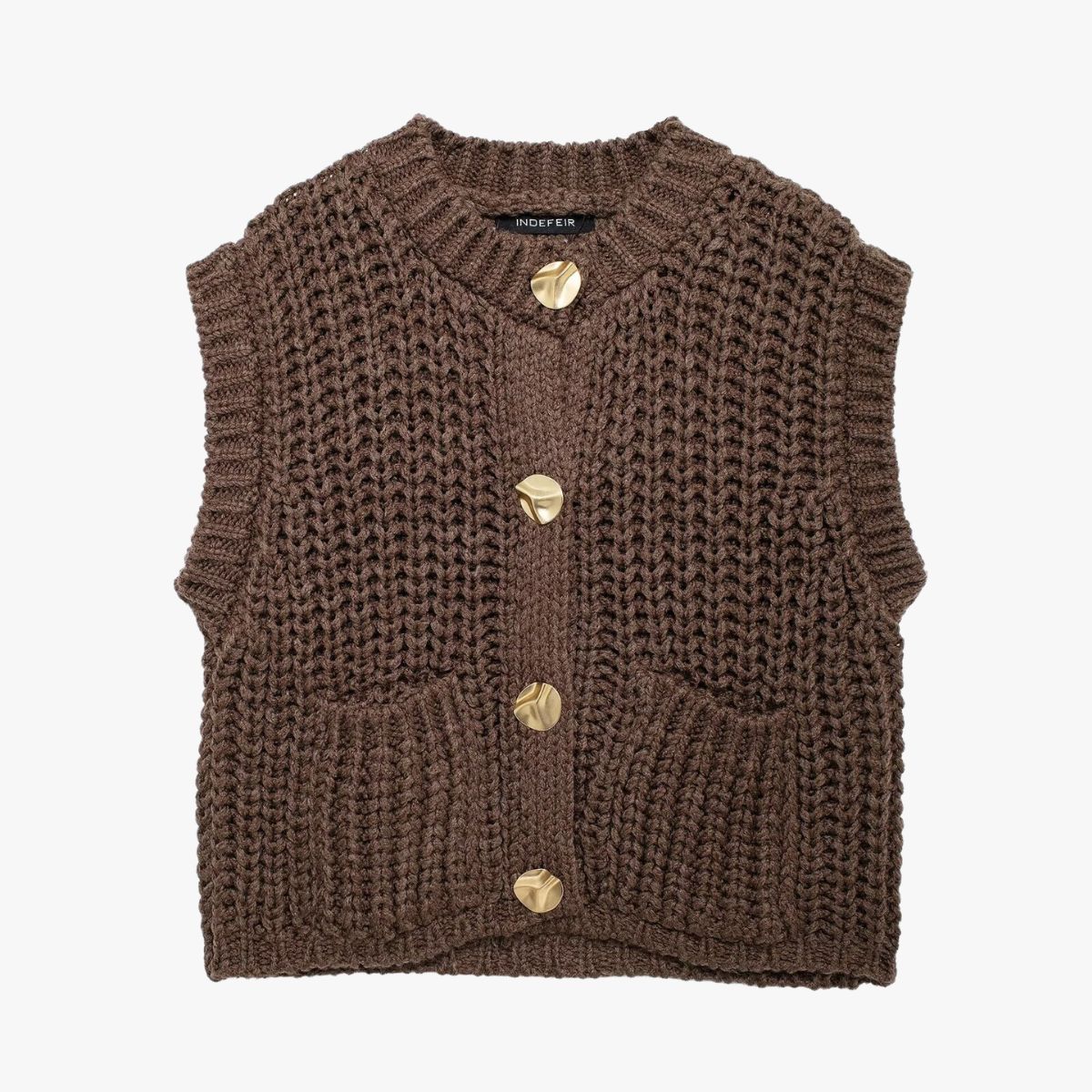 Women's Sleeveless Knit Vest with Gold Buttons