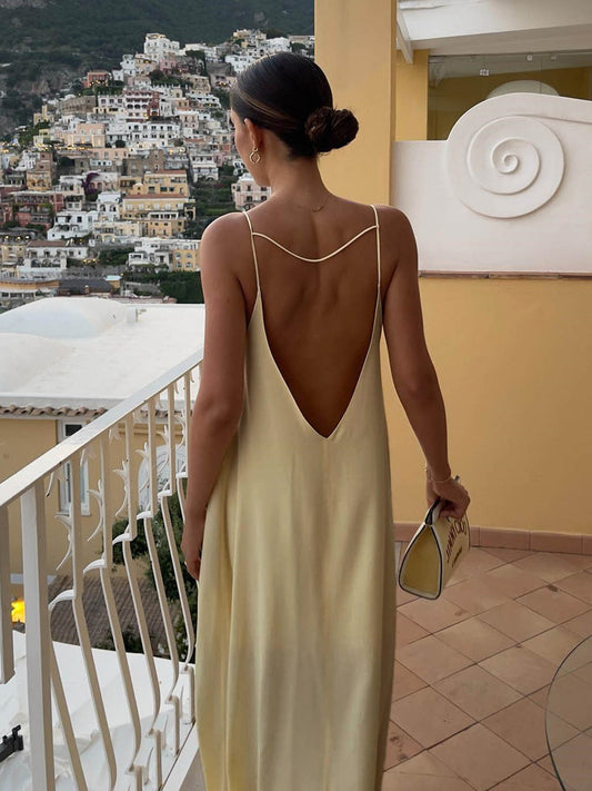 Women's Backless Long Maxi Dress with Open Back