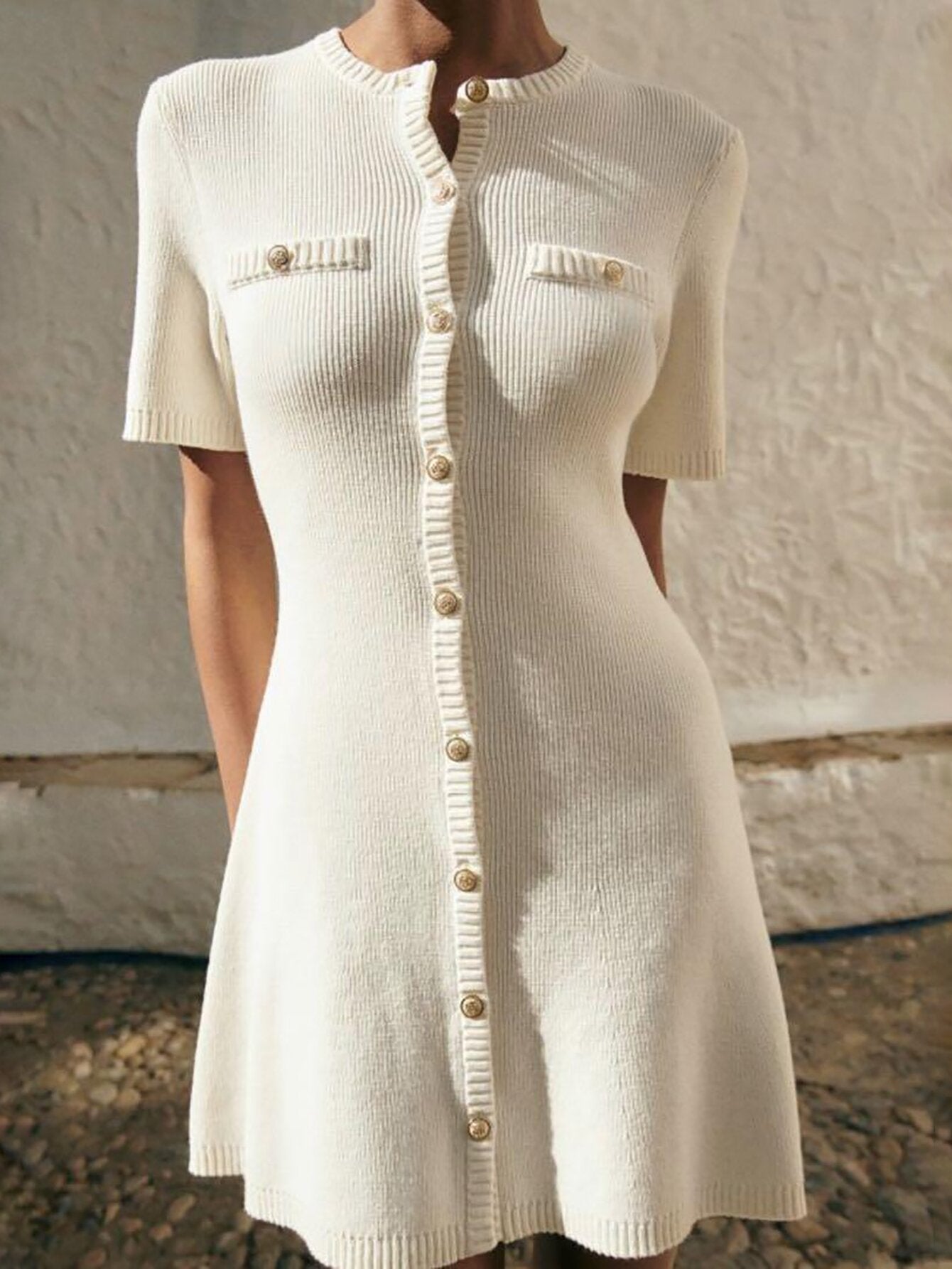 Women's Knit Button Dress with Gold Buttons