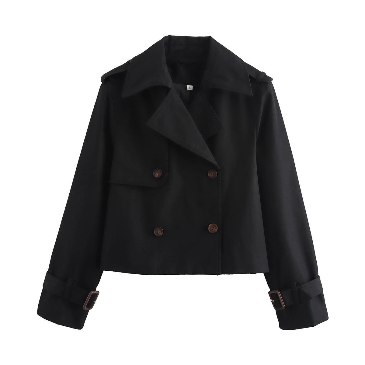 Women's Cropped Trench Coat with Belted Cuffs