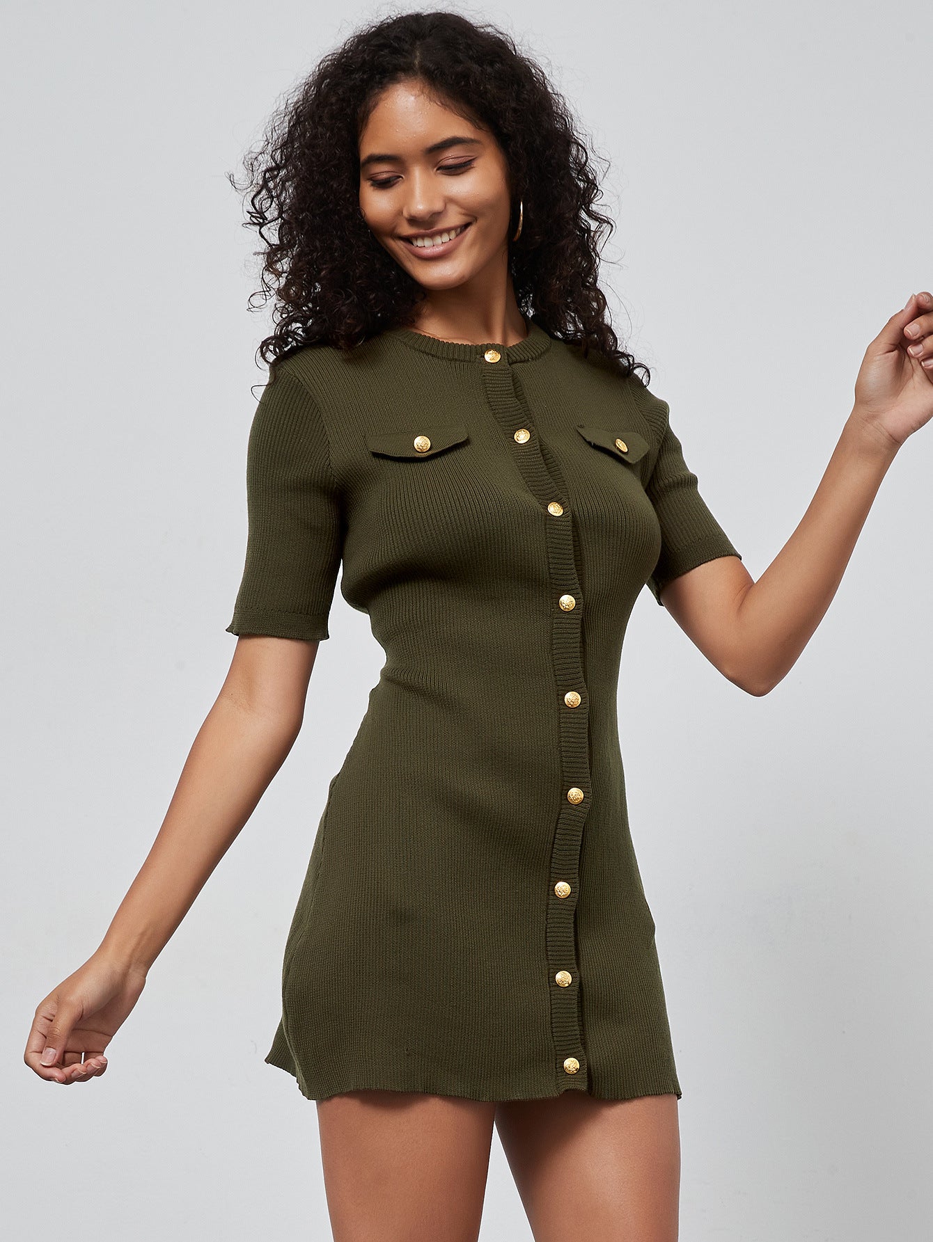 Women's Knit Button Dress with Gold Buttons