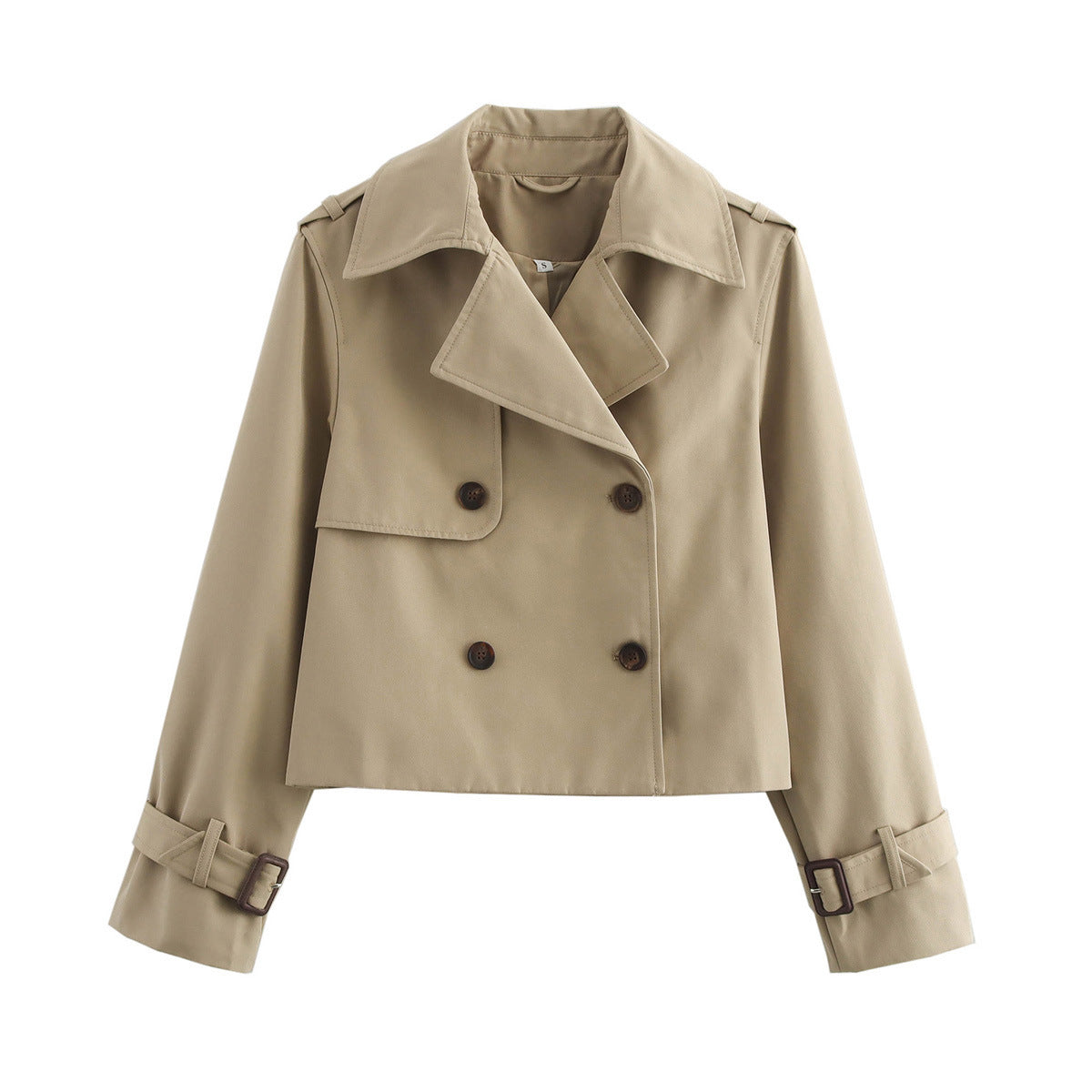 Women's Cropped Trench Coat with Belted Cuffs