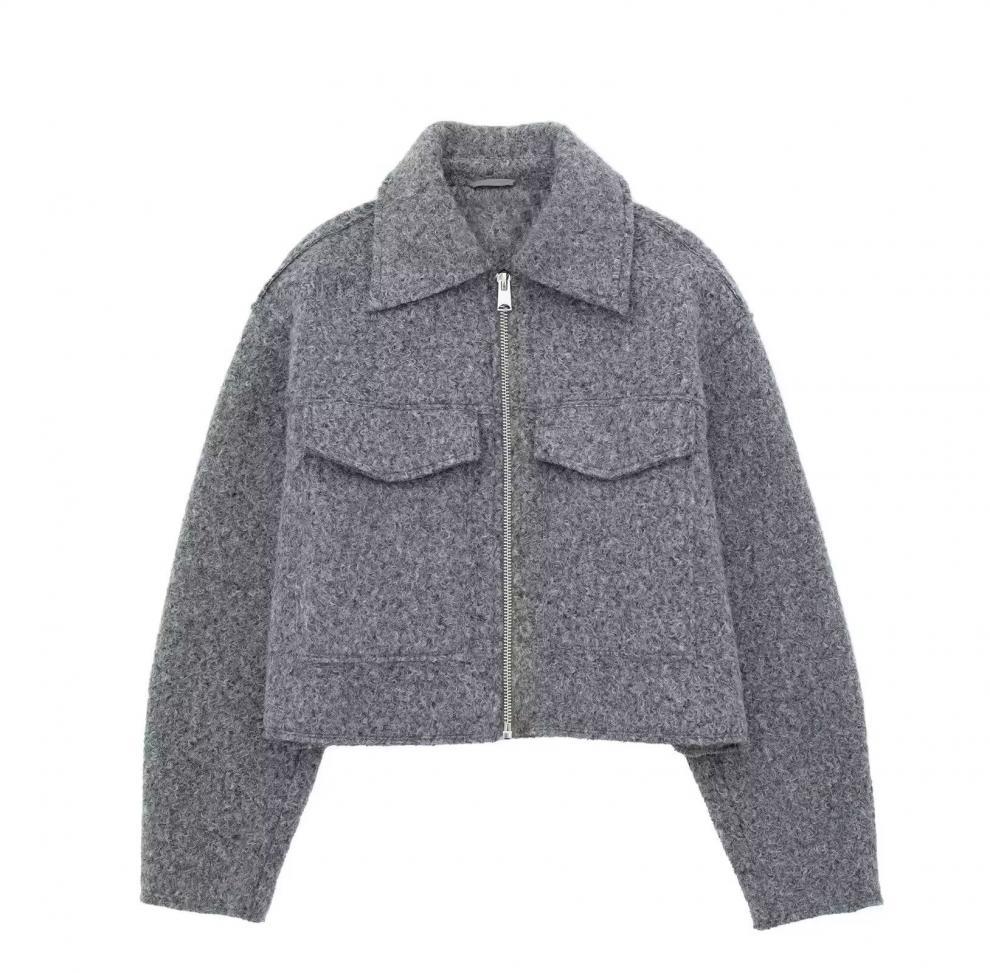 Women's Cropped Tweed Jacket with Zip