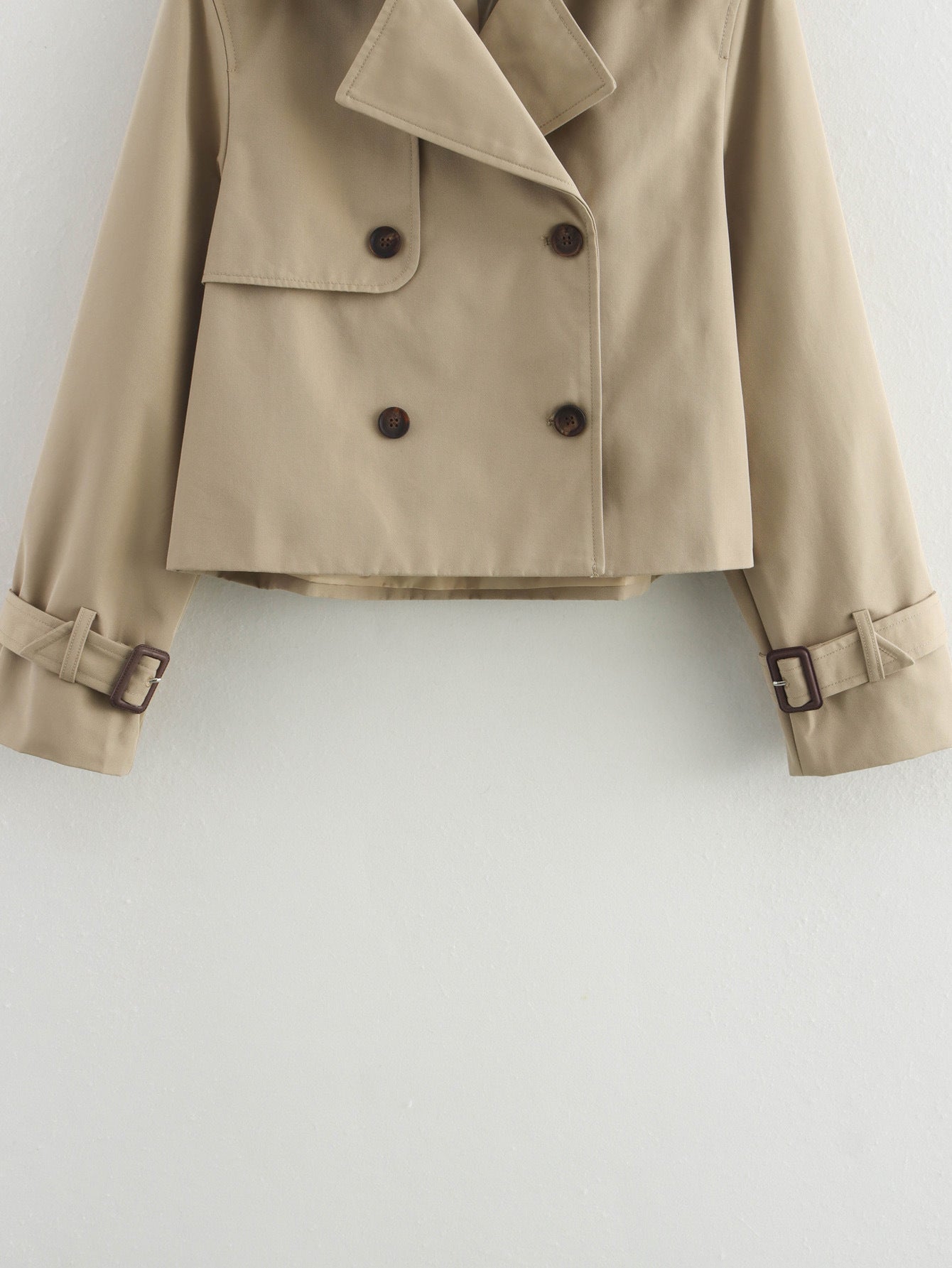 Women's Cropped Trench Coat with Belted Cuffs