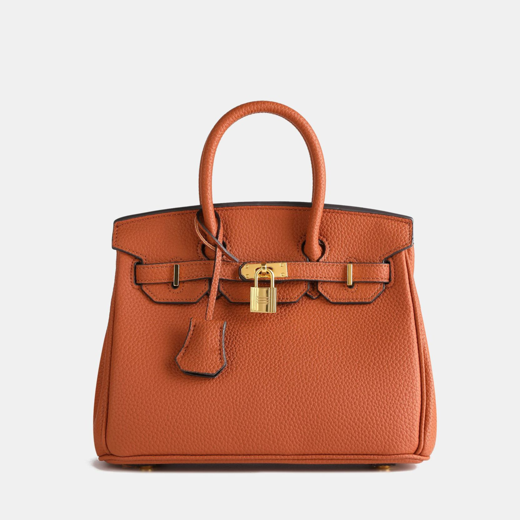 Elegant Faux Leather Handbag with Gold Lock & Adjustable Strap