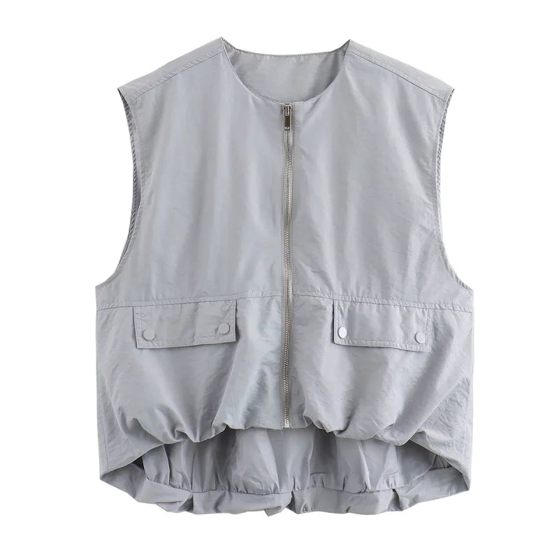 Women's Sleeveless Pleated Vest Jacket