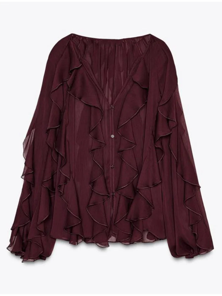 Women's Ruffled V-Neck Blouse