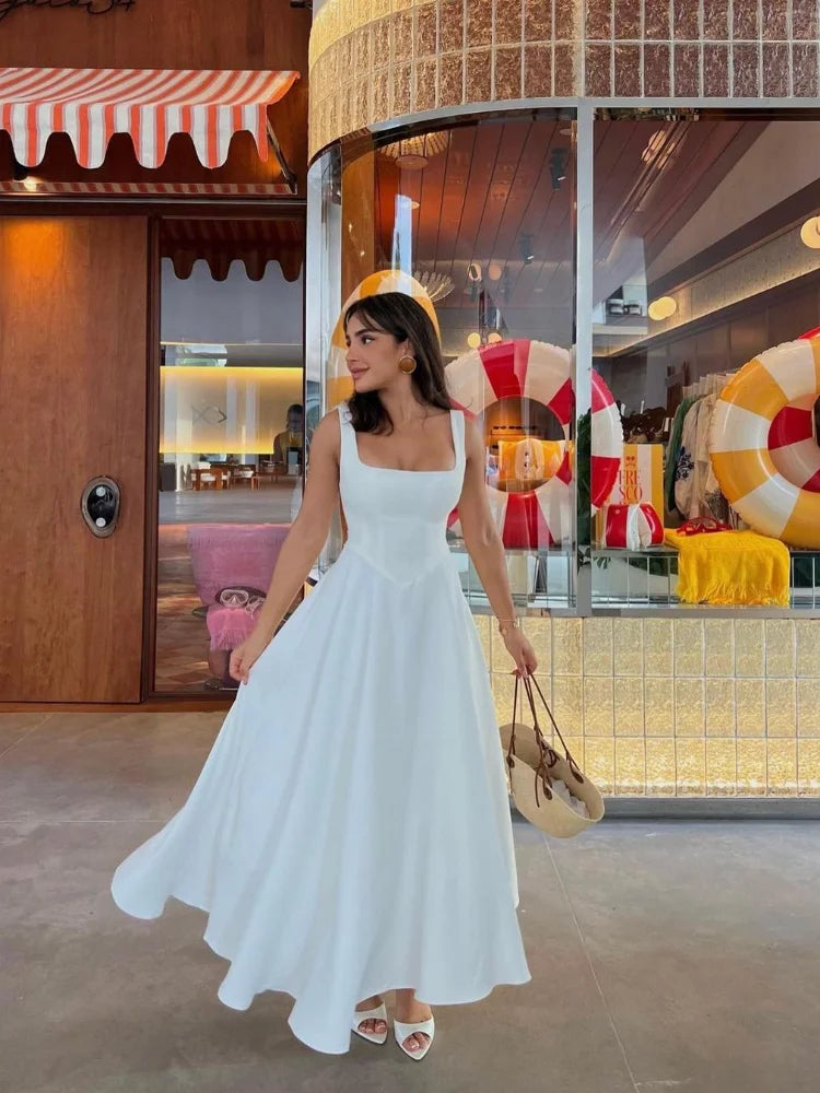 Women's High Waist Sleeveless Midi Dress