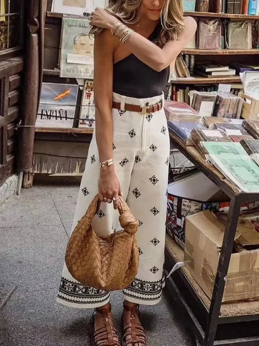 Women's High-Waisted Embroidered Straight Pants