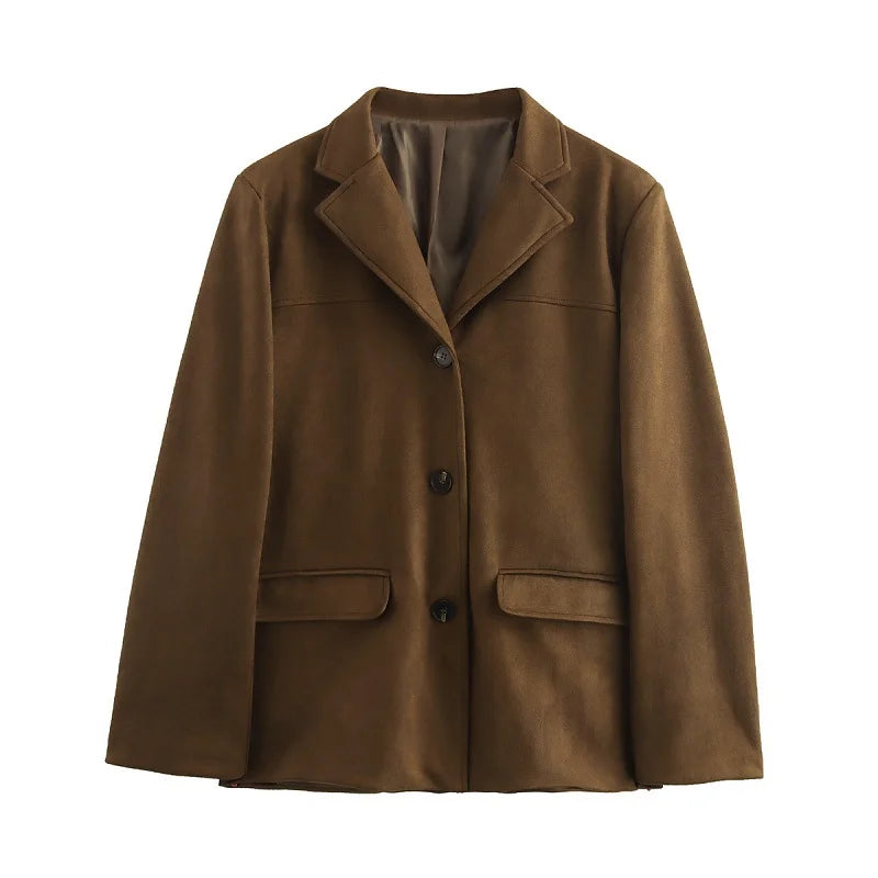 Women's Suede Office Blazer with Button Closure