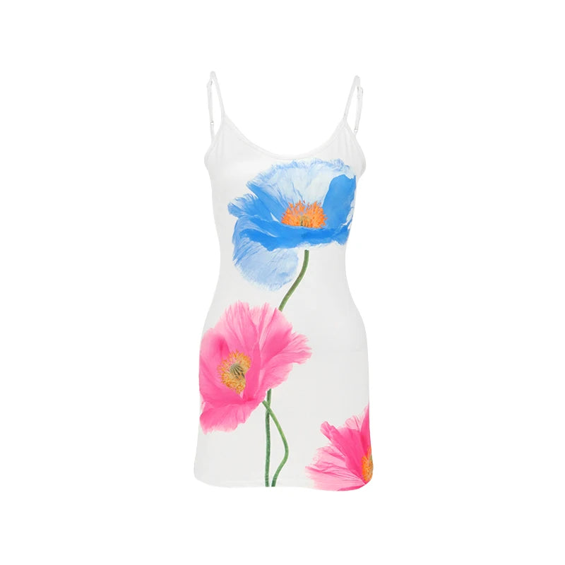 Women's Floral Print Mini Dress with Spaghetti Straps