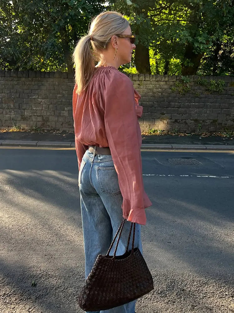 Women's Ruffled V-Neck Blouse