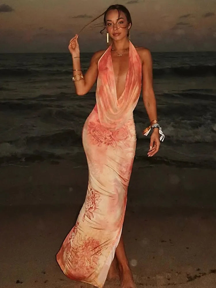 Women's Halter Backless Maxi Dress