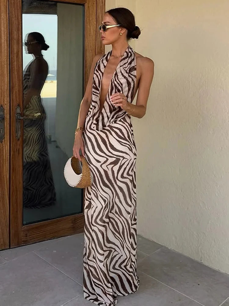 Women's Halter Backless Maxi Dress