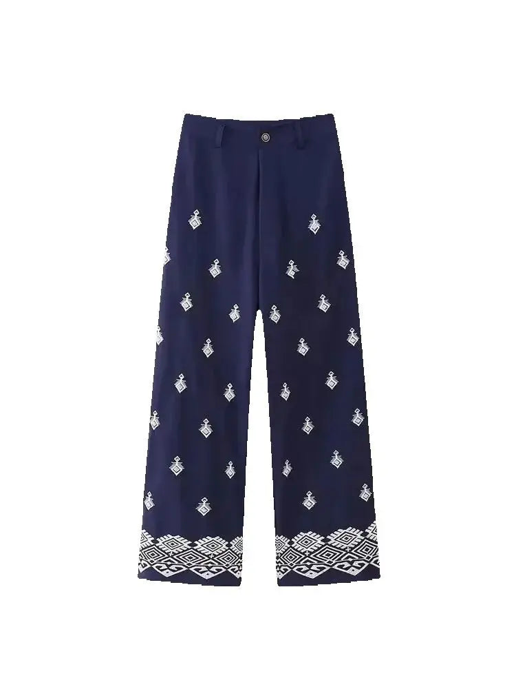 Women's High-Waisted Embroidered Straight Pants