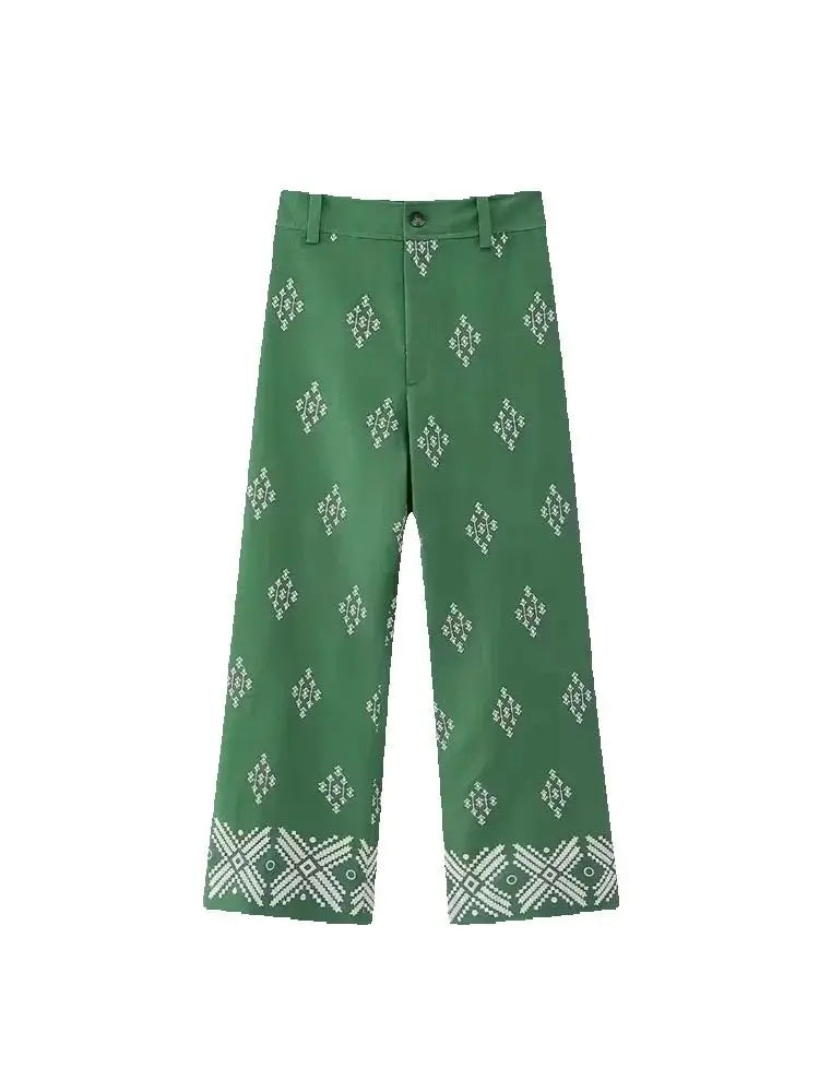Women's High-Waisted Embroidered Straight Pants