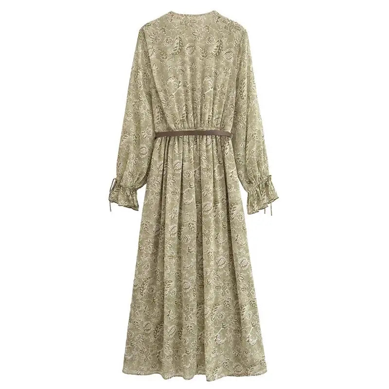 Women's Floral Ruffle Chiffon Maxi Dress