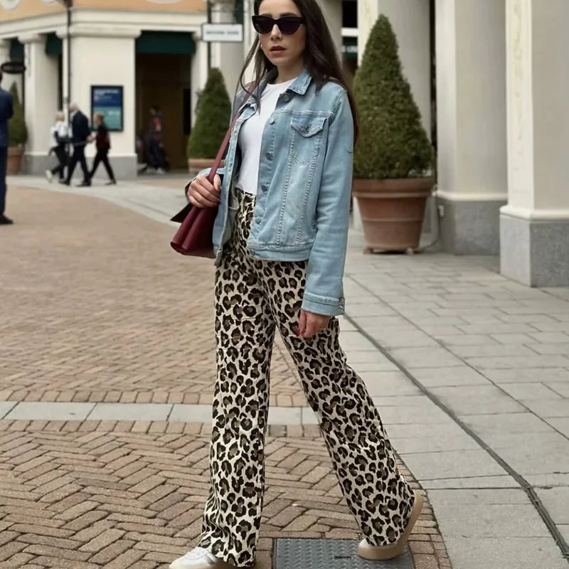 Women's High-Waist Leopard Print Wide-Leg Pants