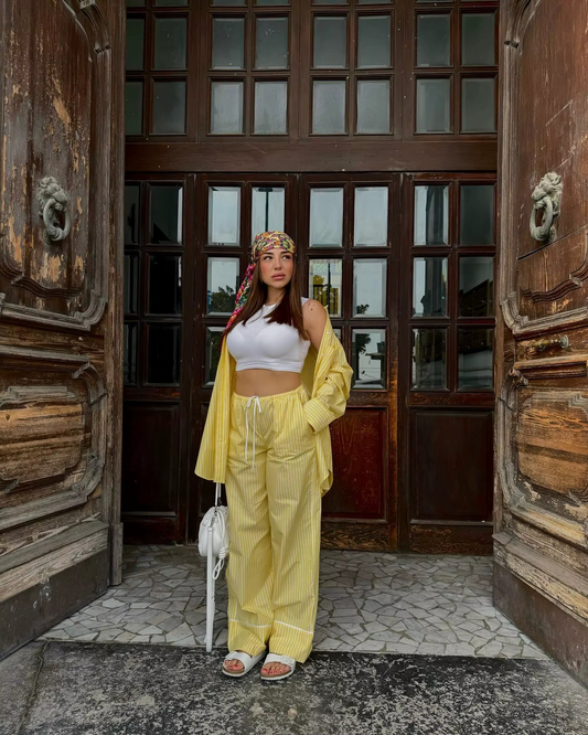 Women's Yellow Striped Pants Set