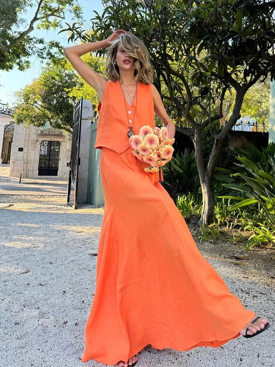 Women's Two-Piece Set with Vest Top & Maxi Skirt