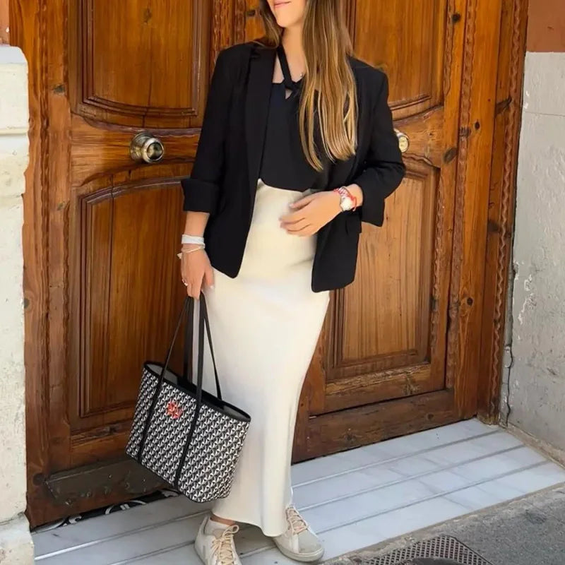 Women's Satin High-Waist Midi Skirt