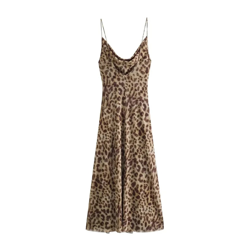 Women's Leopard Print Backless Maxi Dress