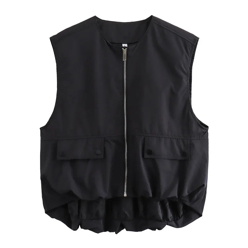 Women's Sleeveless Pleated Vest Jacket