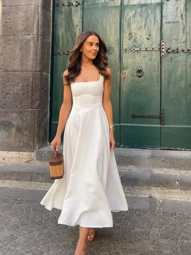 Women's High Waist Sleeveless Midi Dress