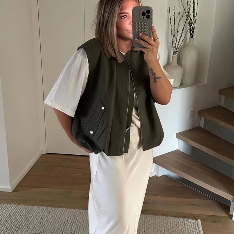 Women's Casual Zip-Up Sleeveless Vest