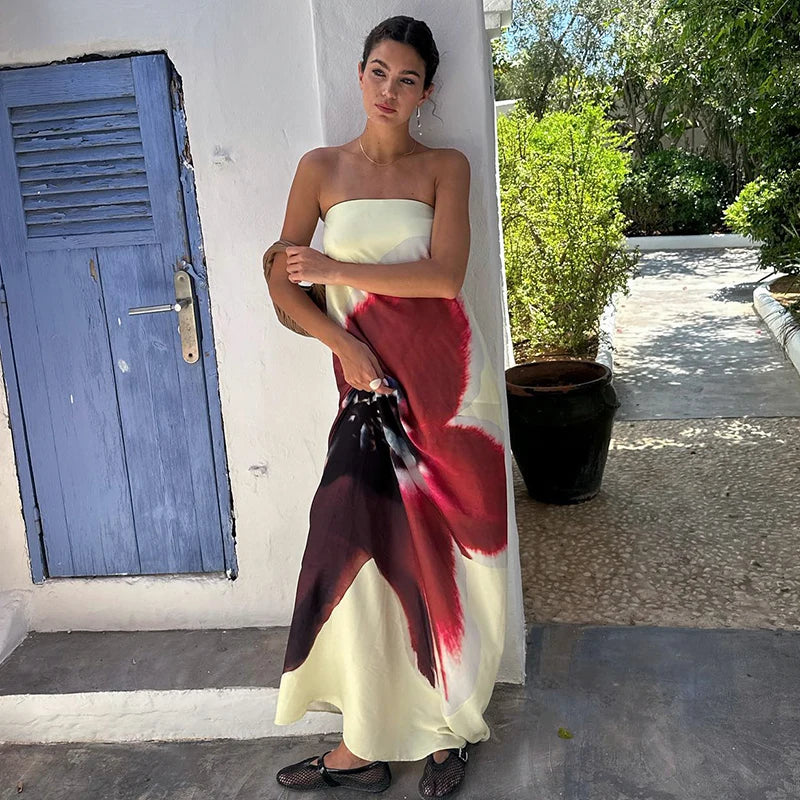 Women's Strapless Floral Maxi Dress