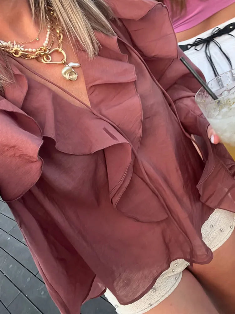 Women's Ruffled V-Neck Blouse