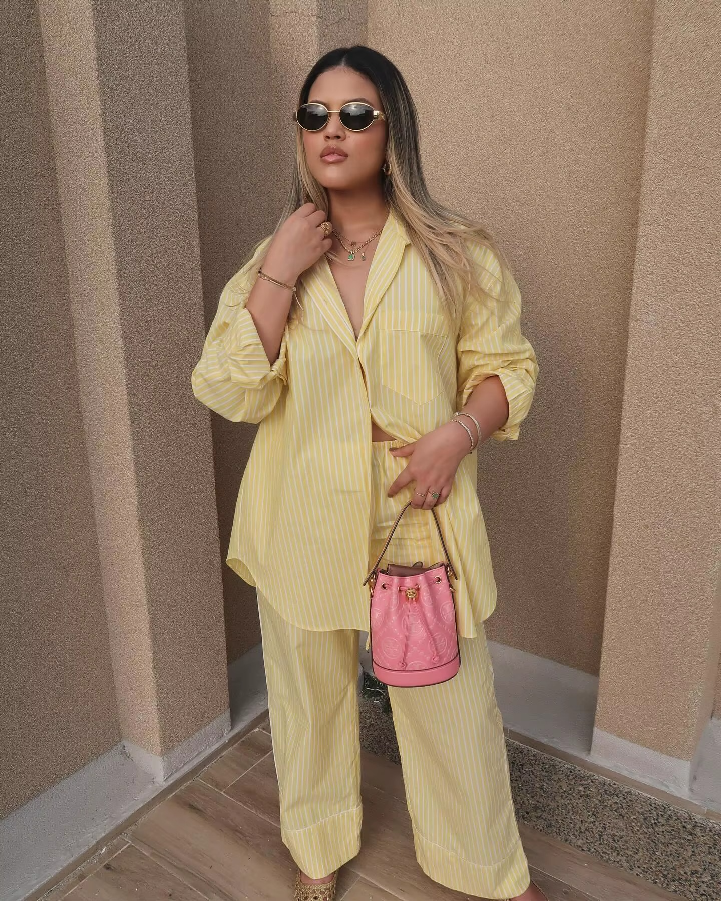 Women's Yellow Striped Pants Set