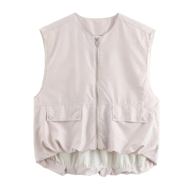 Women's Sleeveless Pleated Vest Jacket