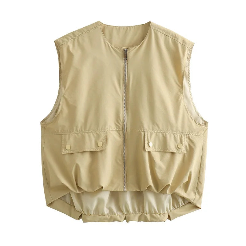 Women's Sleeveless Pleated Vest Jacket