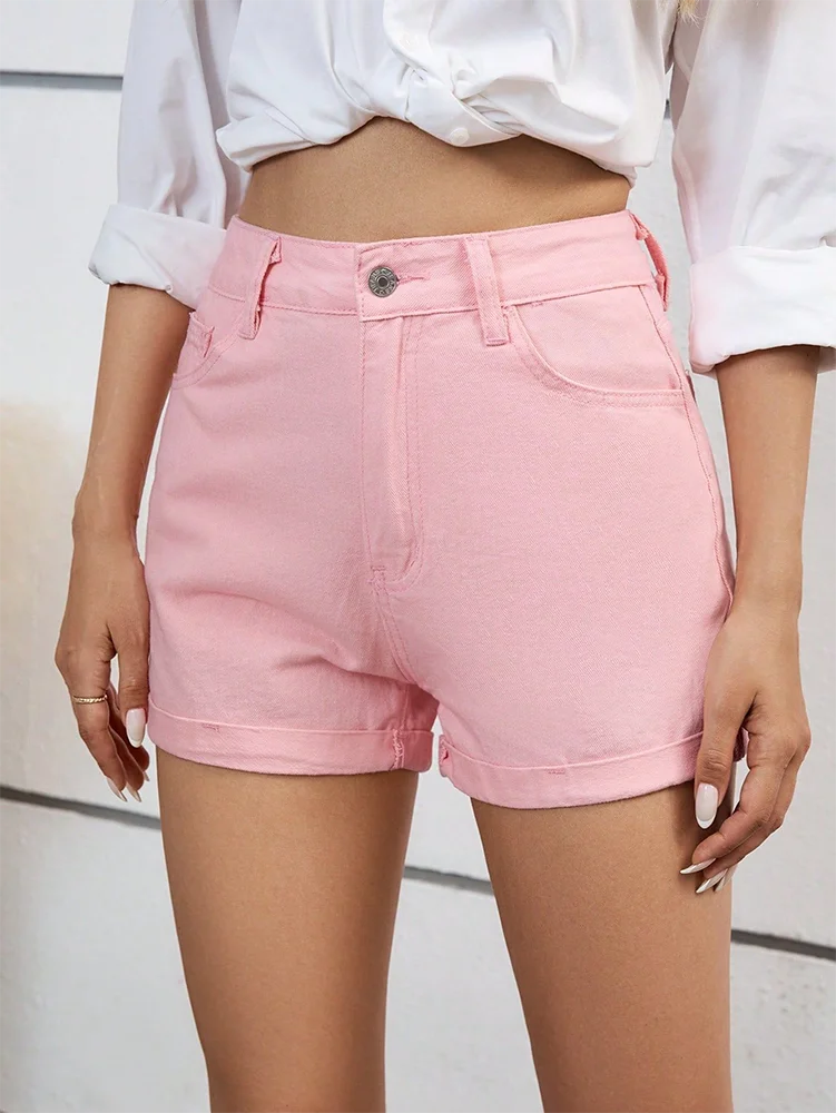 Women's High Waist Roll-Up Hem Denim Shorts