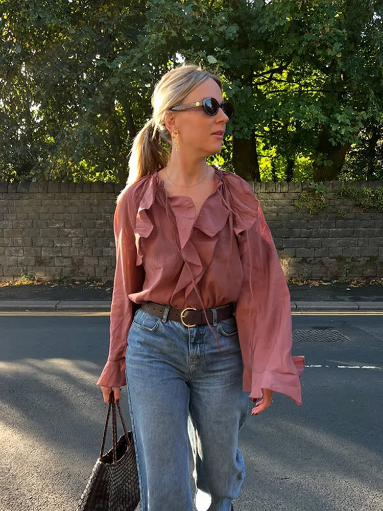 Women's Ruffled V-Neck Blouse