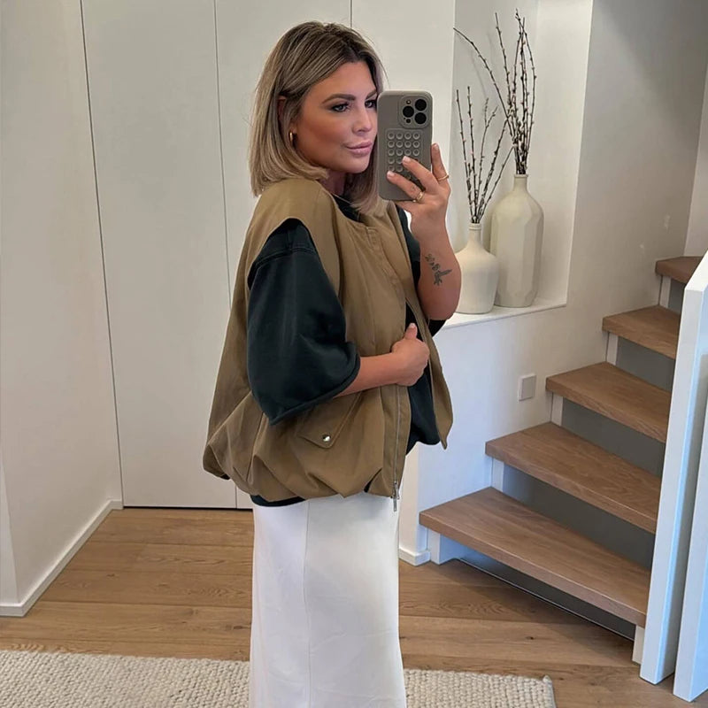 Women's Casual Zip-Up Sleeveless Vest