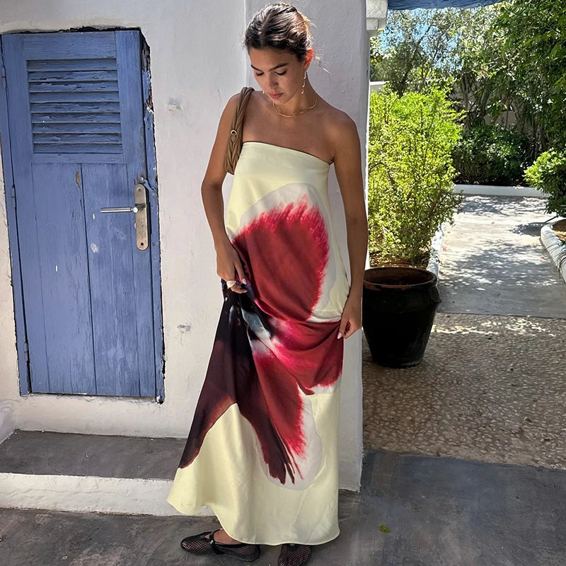 Women's Strapless Floral Maxi Dress
